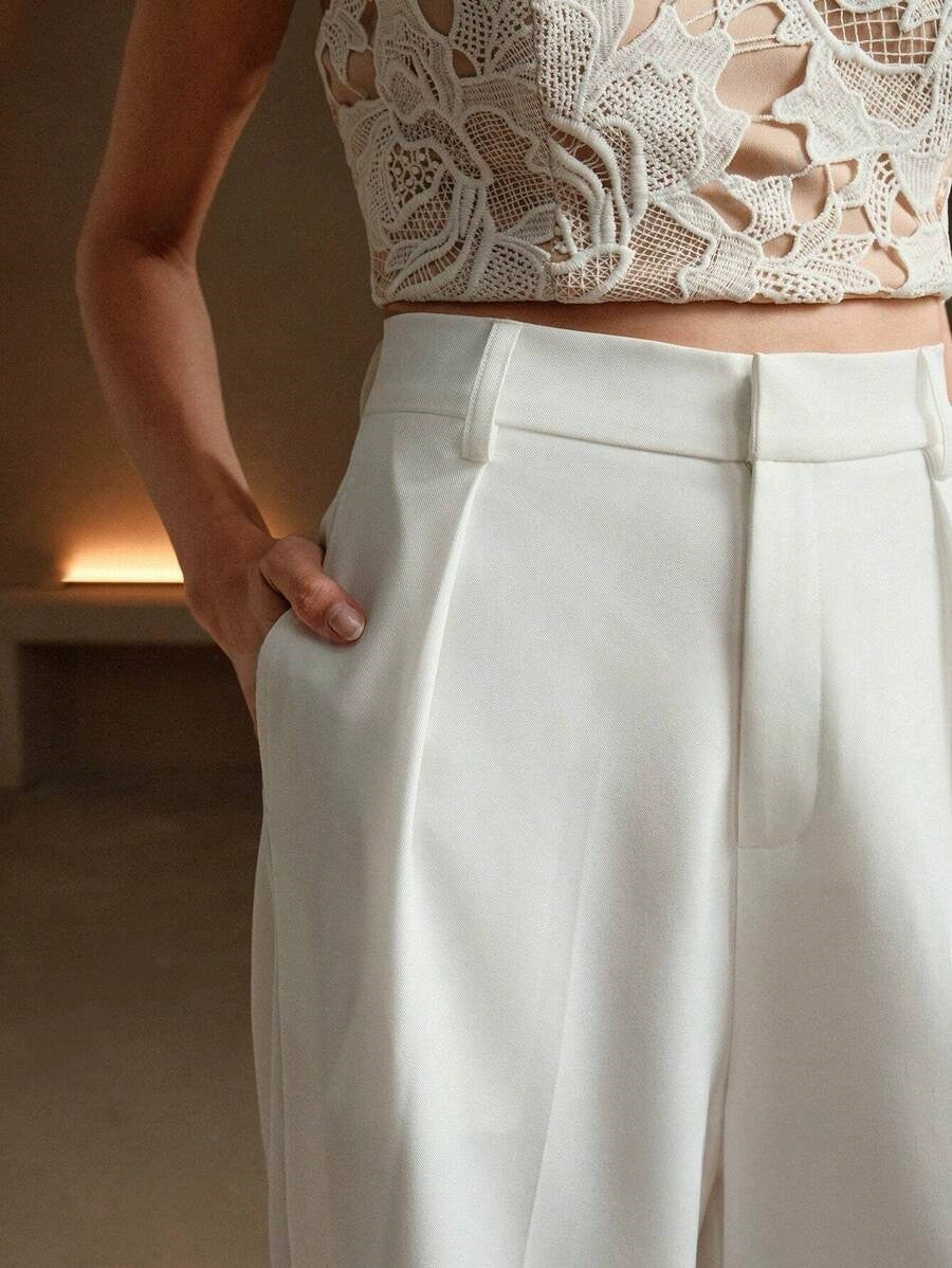 High Waist Wide Leg Tailored Trousers