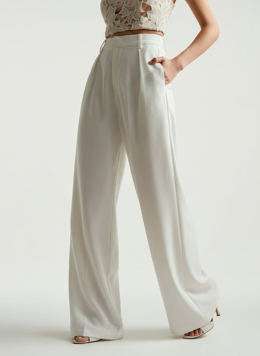 High Waist Wide Leg Tailored Trousers