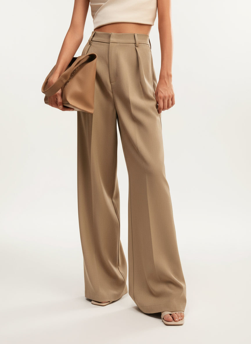 High Waist Wide Leg Tailored Trousers