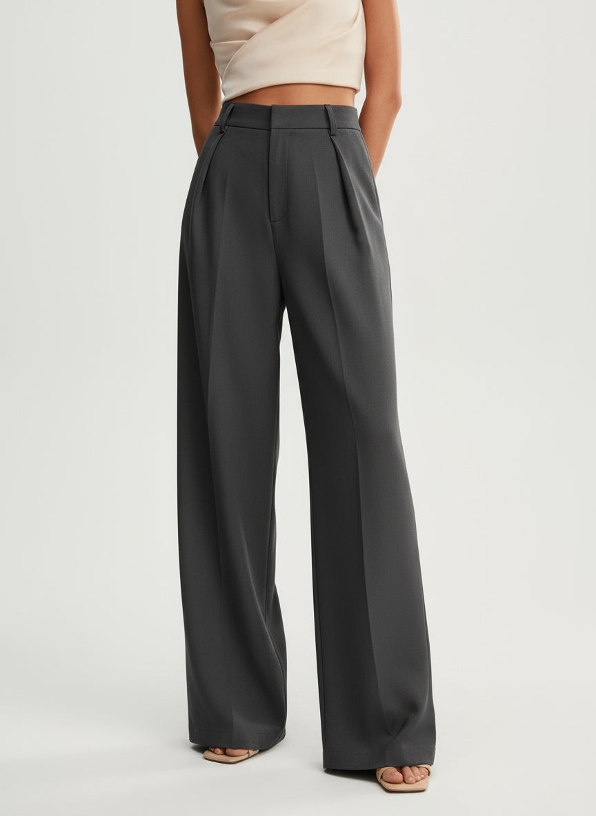 High Waist Wide Leg Tailored Trousers