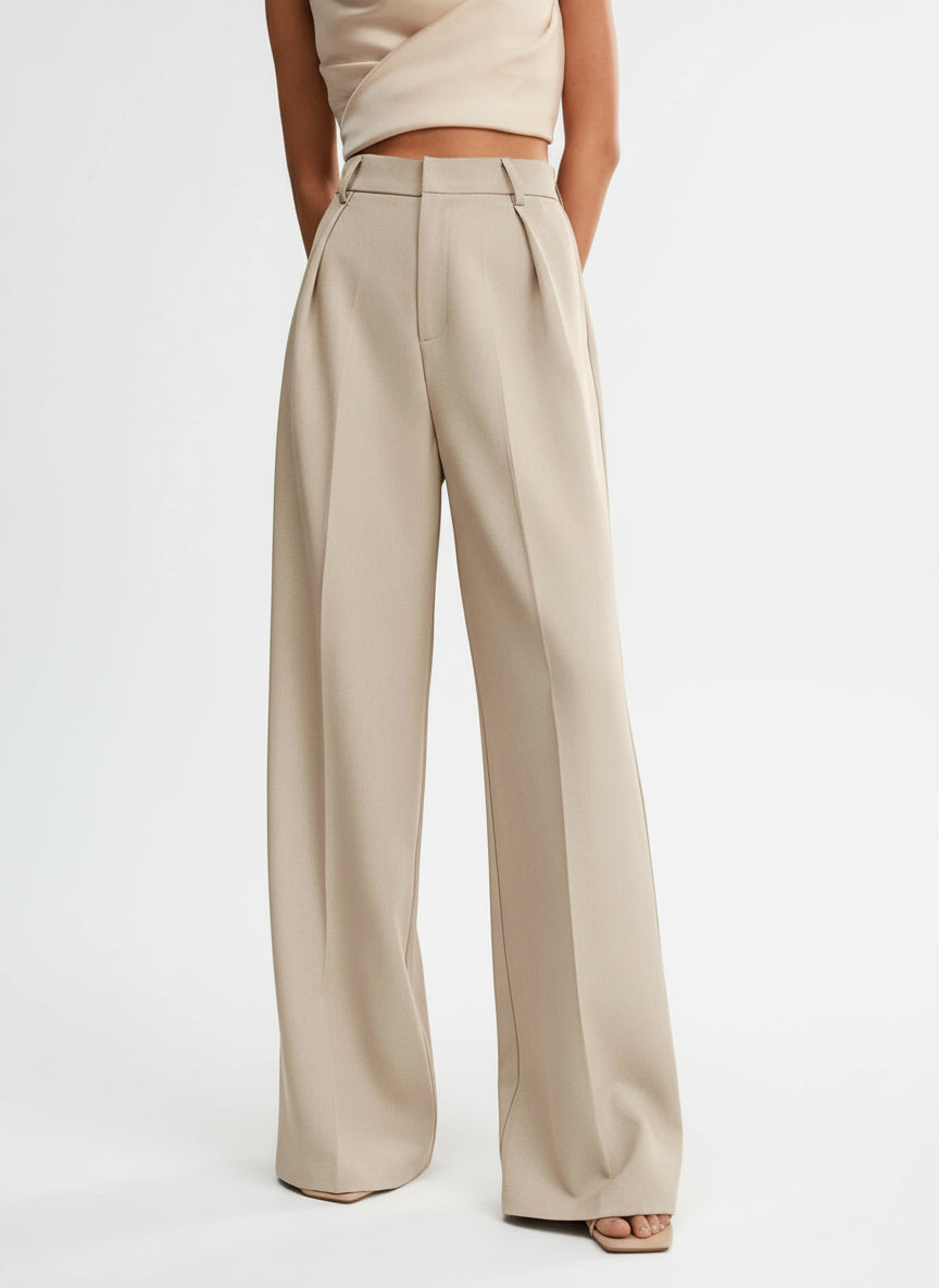High Waist Wide Leg Tailored Trousers