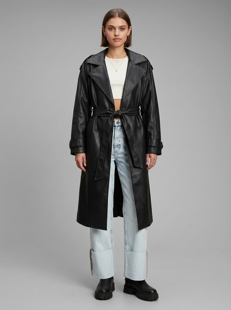 Selene Faux Leather Trench
