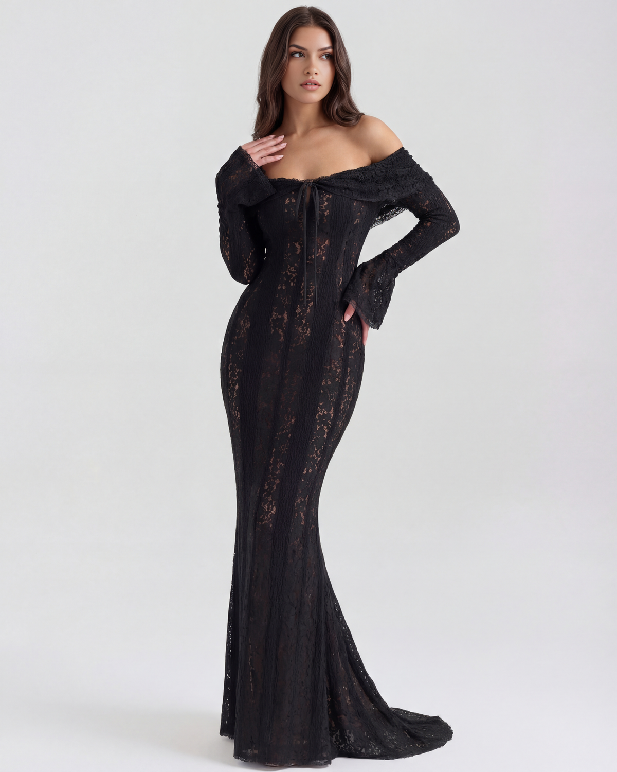 Alessandra Off-Shoulder Lace Maxi Dress