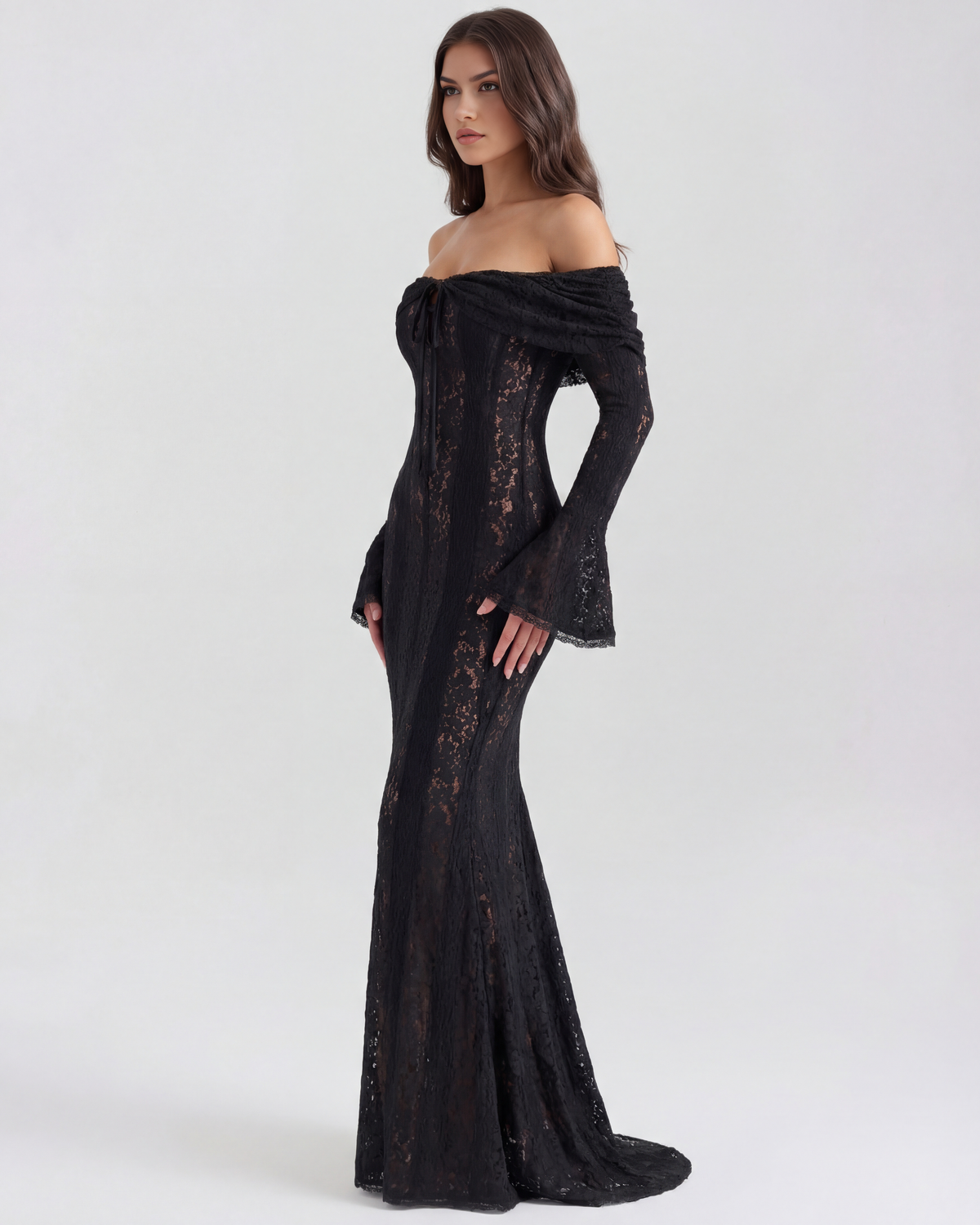 Alessandra Off-Shoulder Lace Maxi Dress