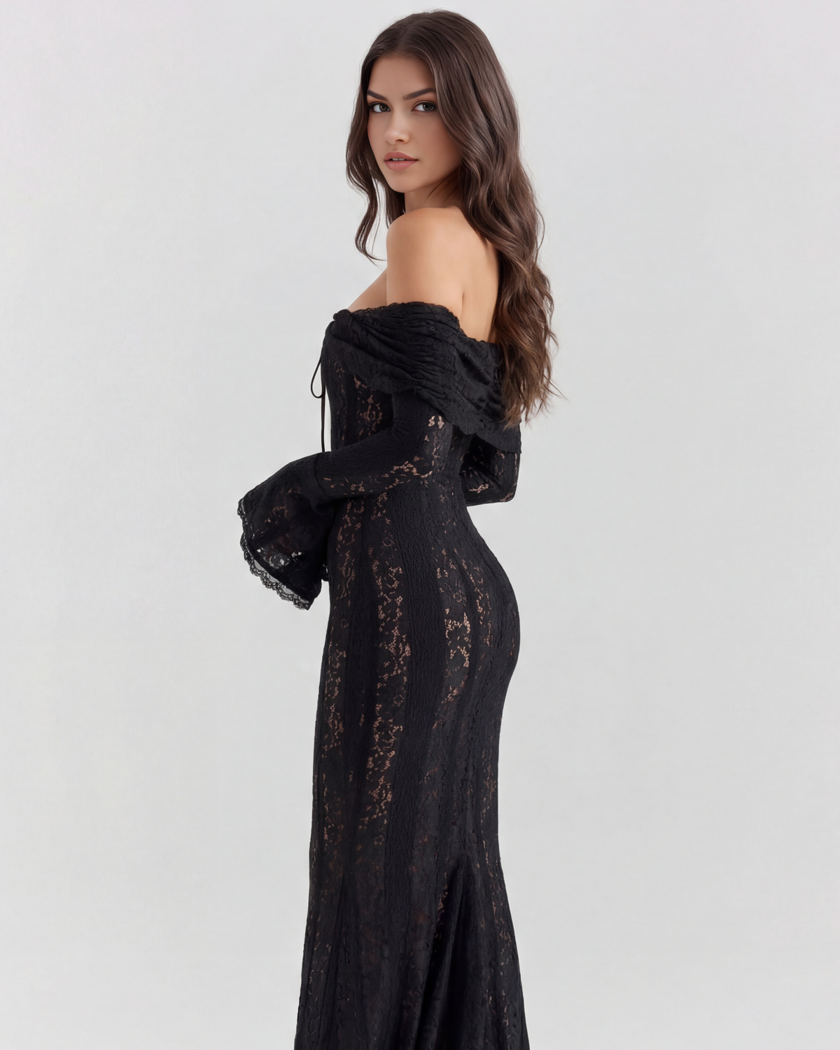 Alessandra Off-Shoulder Lace Maxi Dress