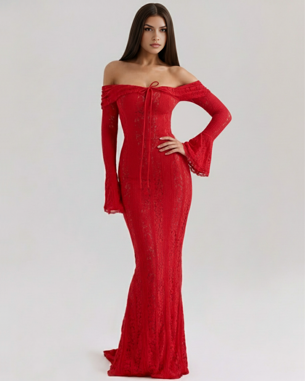Alessandra Off-Shoulder Lace Maxi Dress