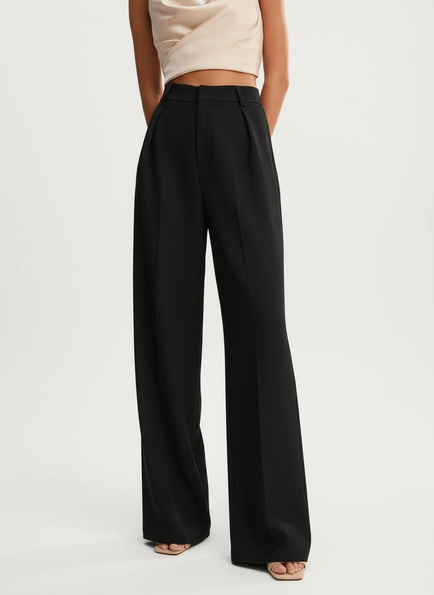 High Waist Wide Leg Tailored Trousers