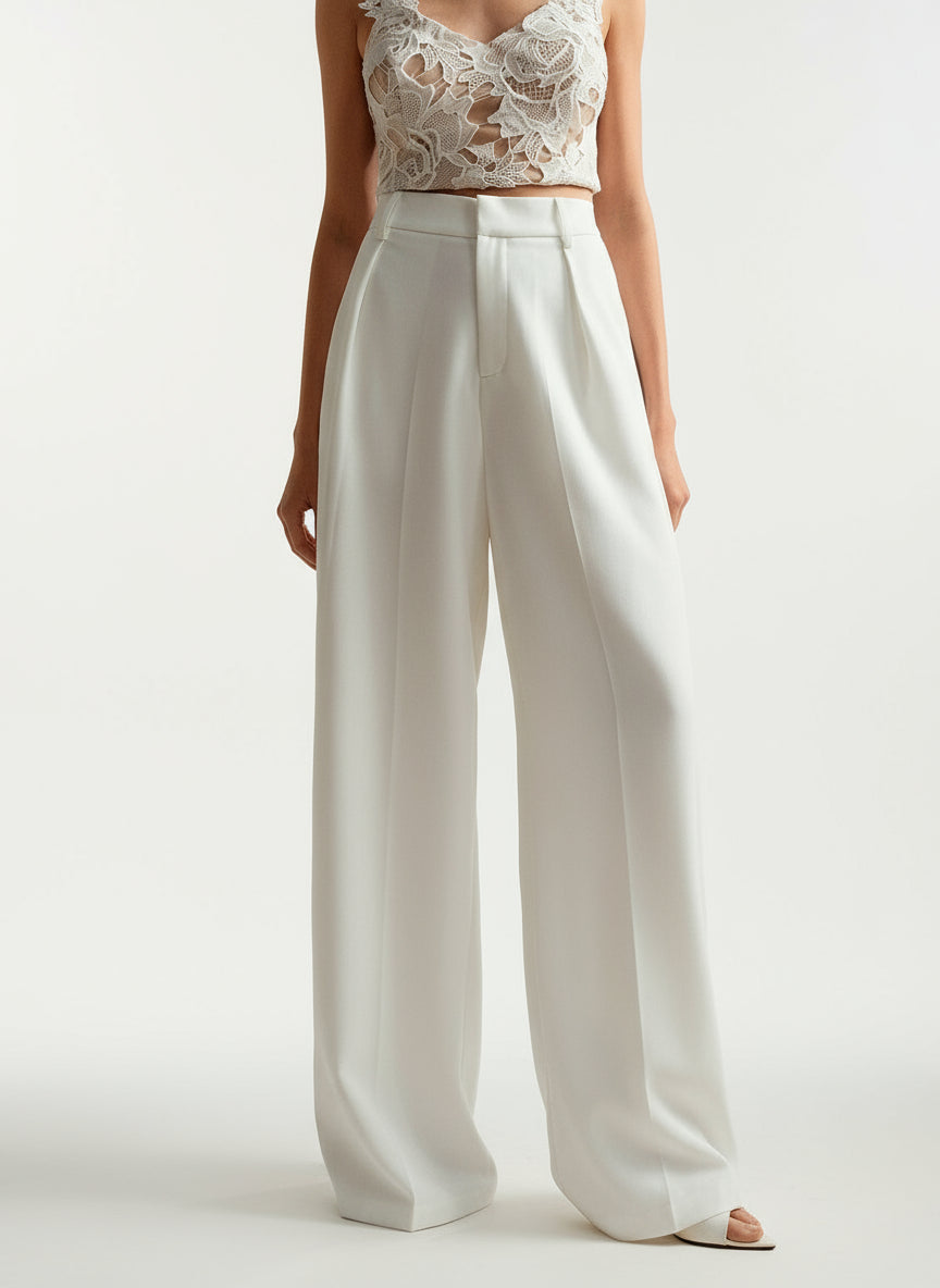 High Waist Wide Leg Tailored Trousers