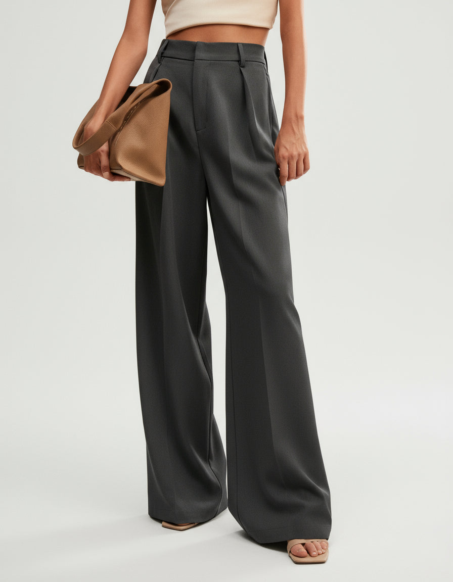 High Waist Wide Leg Tailored Trousers