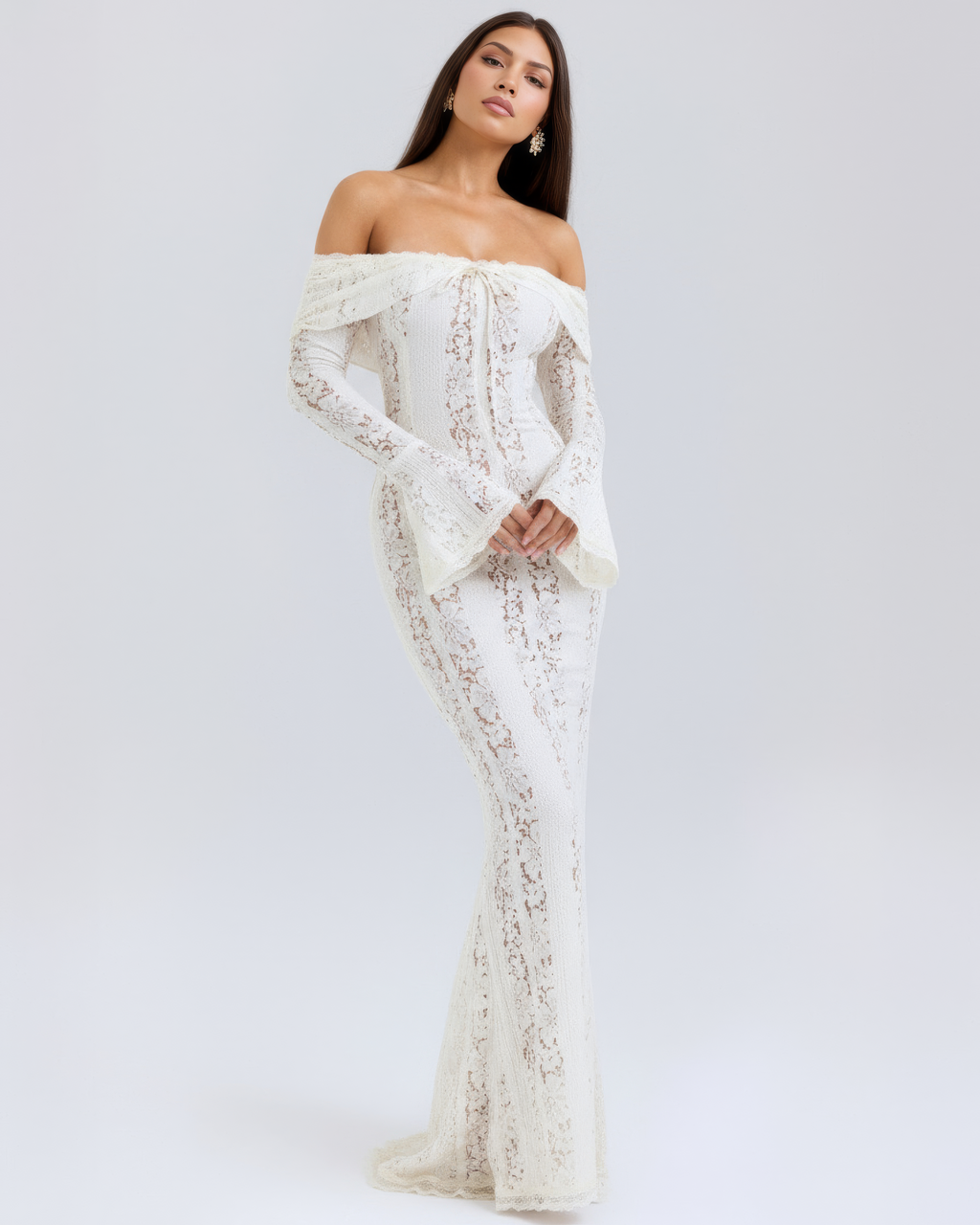 Alessandra Off-Shoulder Lace Maxi Dress