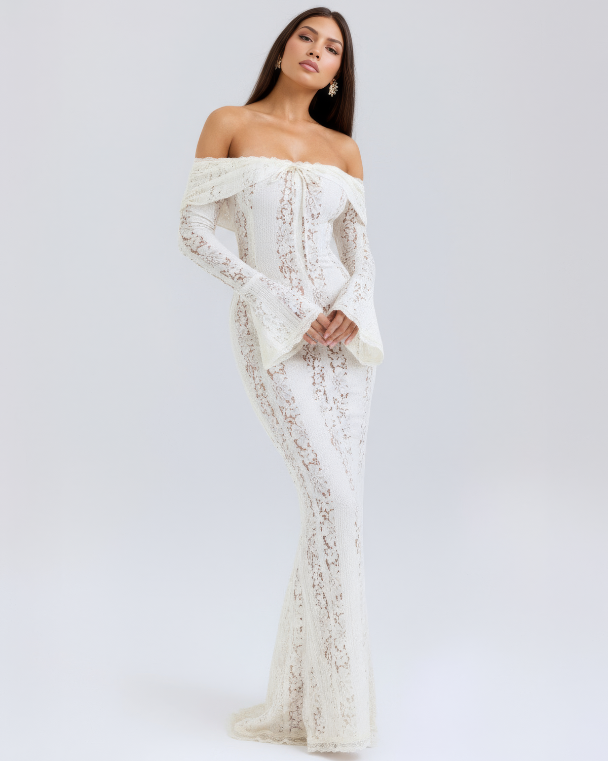 Alessandra Off-Shoulder Lace Maxi Dress