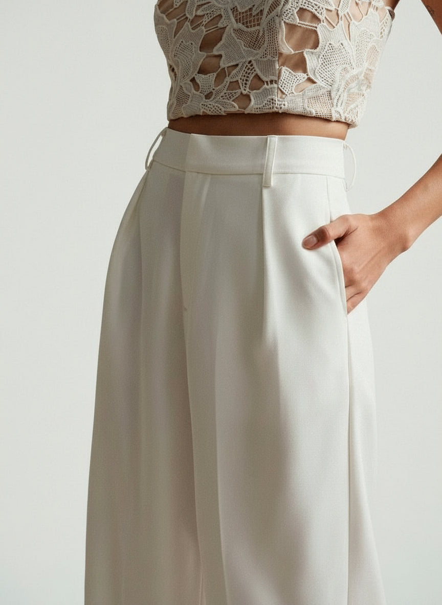High Waist Wide Leg Tailored Trousers