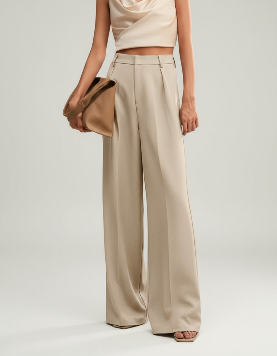 High Waist Wide Leg Tailored Trousers