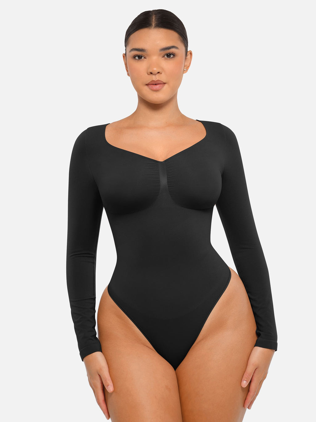 Womens Seamless Sculpt Long Sleeve Thong Bodysuit for Tummy Control