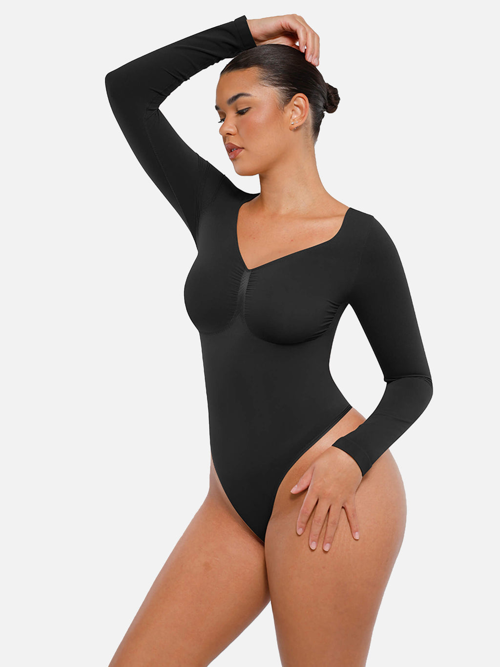 Womens Seamless Sculpt Long Sleeve Thong Bodysuit for Tummy Control