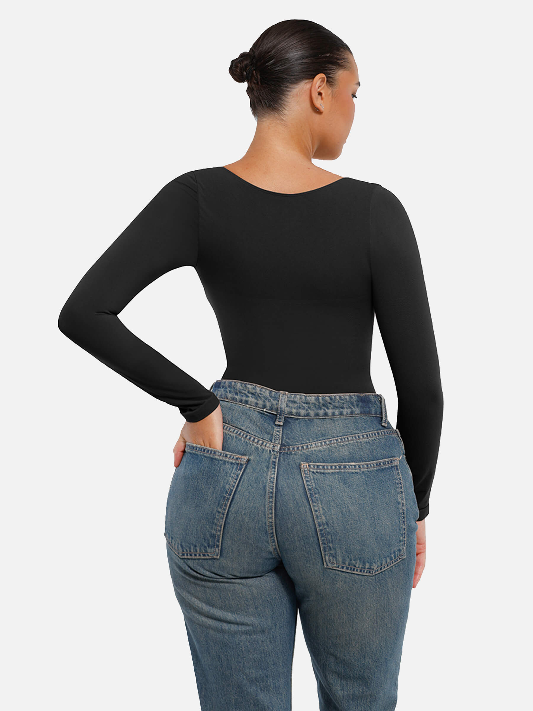 Womens Seamless Sculpt Long Sleeve Thong Bodysuit for Tummy Control