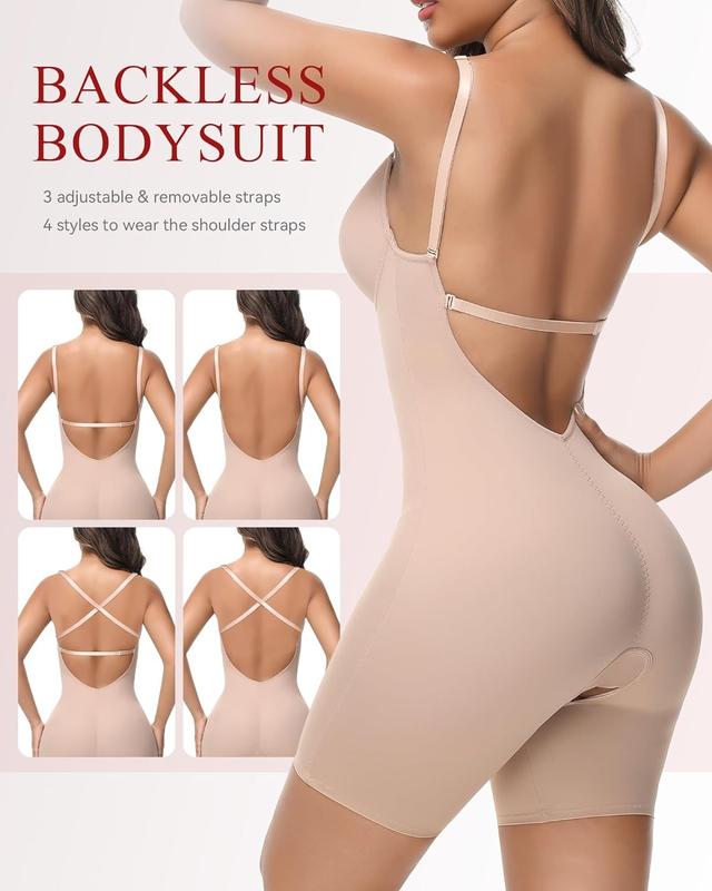 Women's U Plunge Strapless Tummy Control Bodysuit Low Back Built In Bra Shapewear