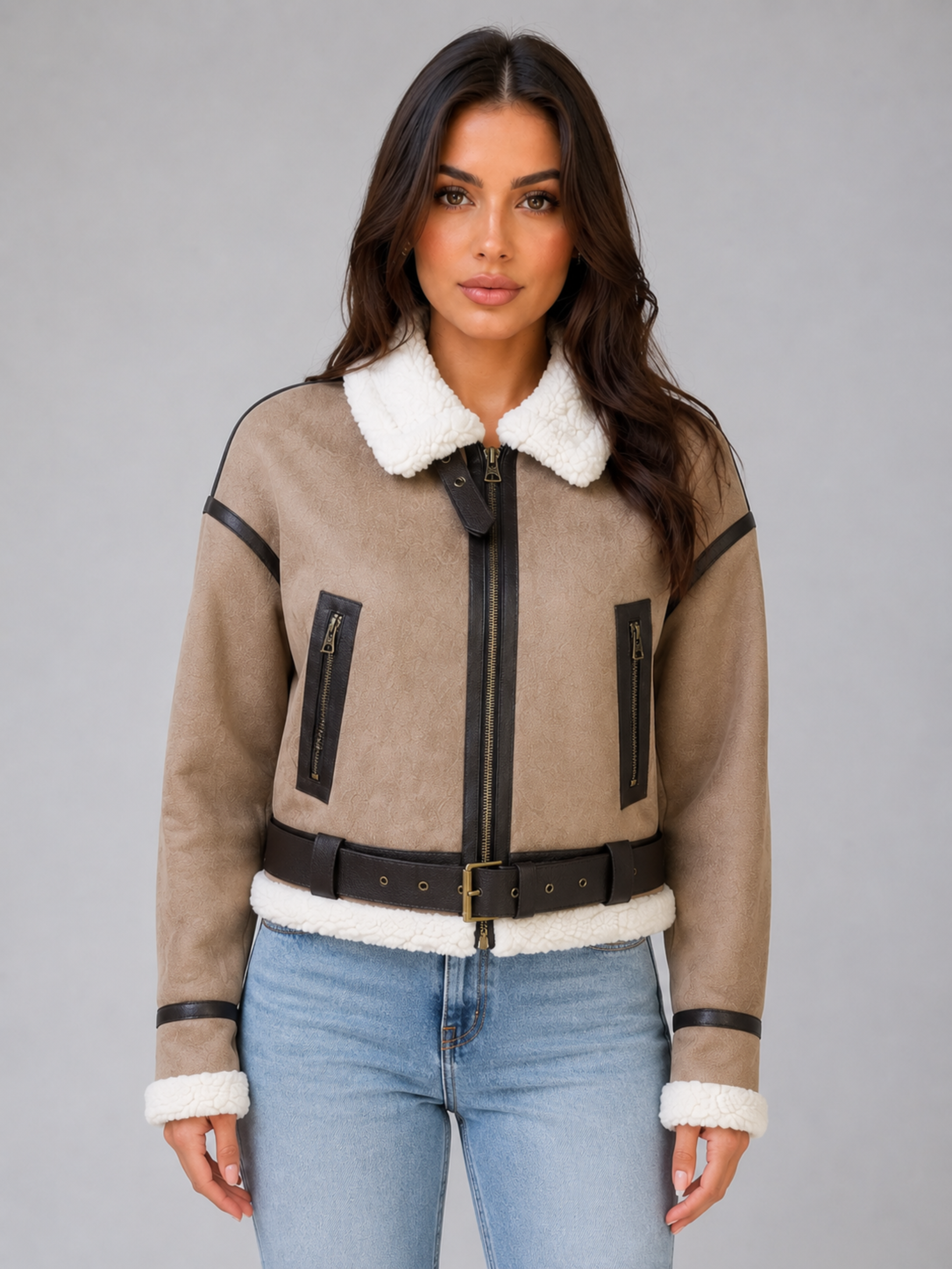 Amara Suede Cropped Aviator Jacket