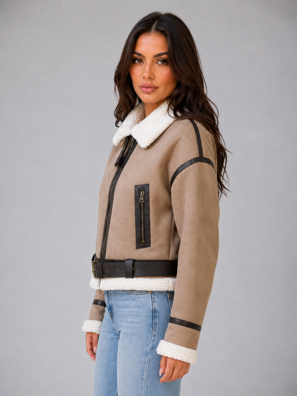 Amara Suede Cropped Aviator Jacket