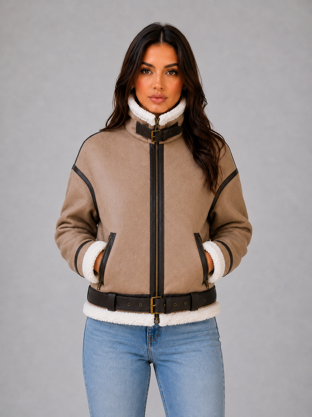 Amara Suede Cropped Aviator Jacket