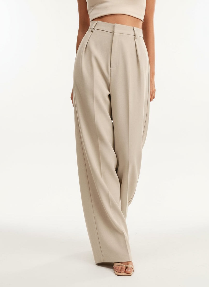 High Waist Wide Leg Tailored Trousers