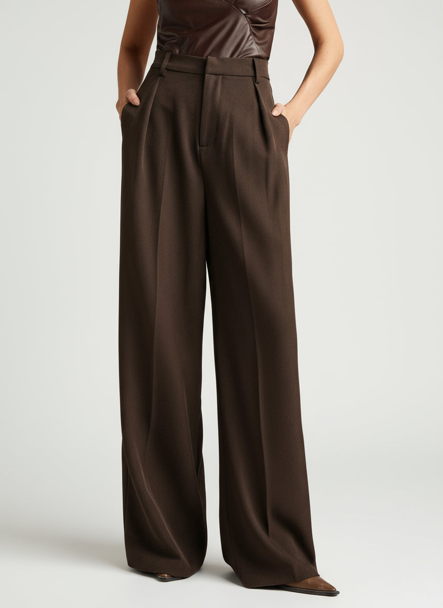 High Waist Wide Leg Tailored Trousers