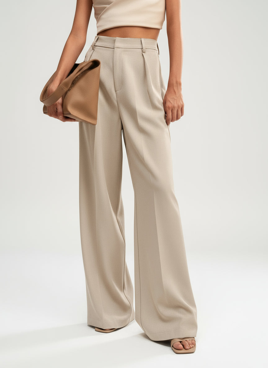 High Waist Wide Leg Tailored Trousers