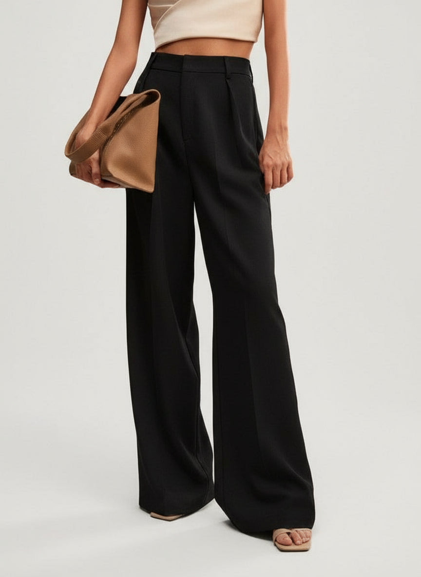 High Waist Wide Leg Tailored Trousers