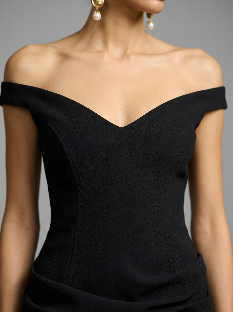 Avery | Off-Shoulder Sculpted Crepe Mini Dress