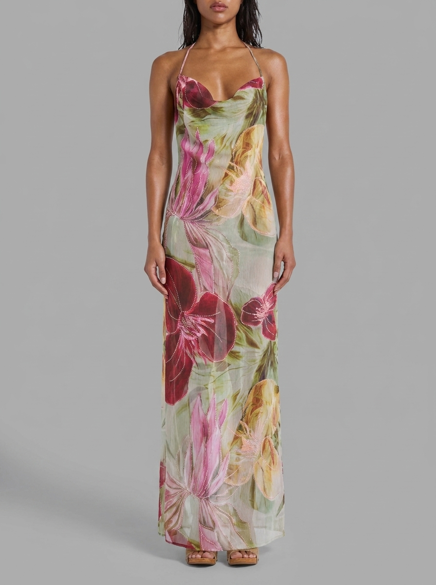 Dahlia Beaded Chiffon Maxi Dress