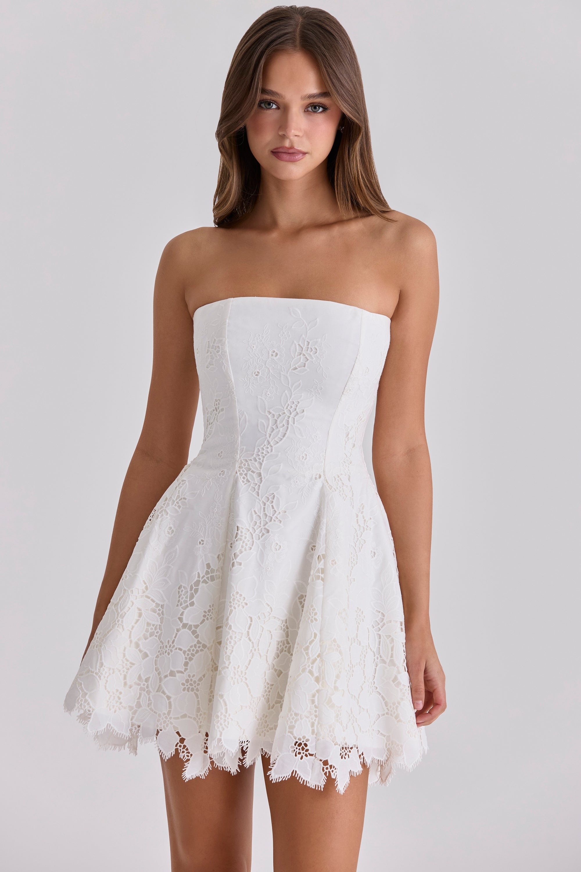 white custom lace + cotton broderie anglaise mini dress